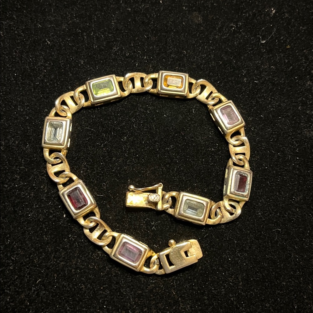 Elegant Gold and Multicolor 925 Sterling Silver Stamp Bracelet - Picture 10 of 17